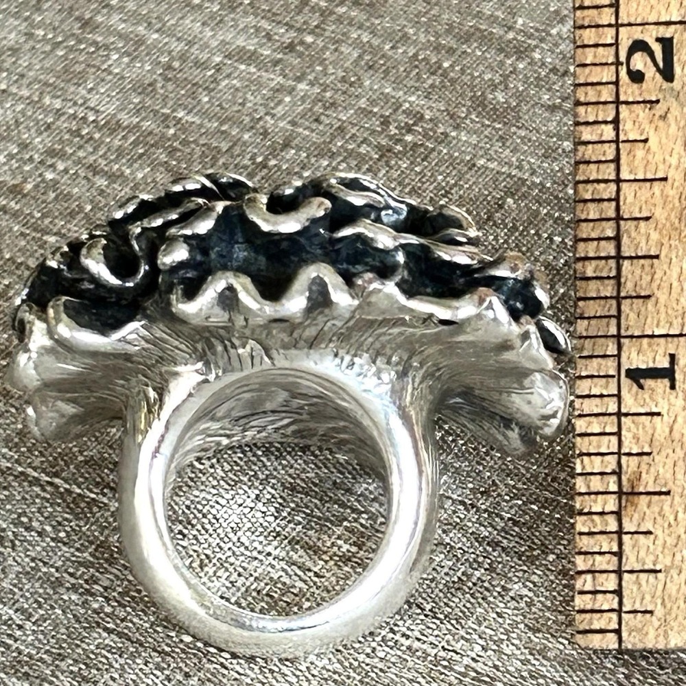 Thai Sterling Silver Organic Coral Reef Statement Ring 18.5g 925 - Picture 4 of 10
